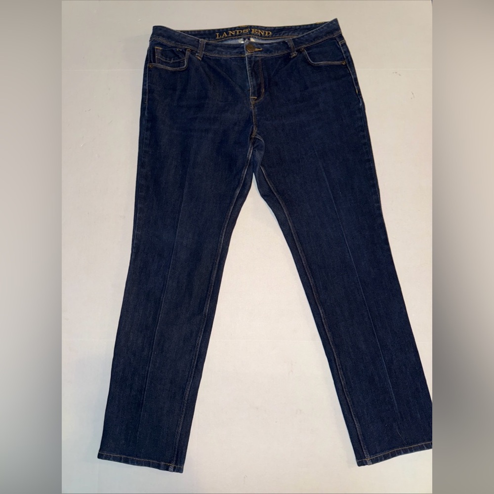 Lands' End Women's Straight Leg Jeans - Dark Blue Denim